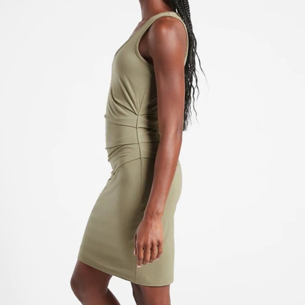 ATHLETA SHADOW OLIVE SLEEVELESS RUCHED BODYCON DELLA DRESS - Picture 3 of 8